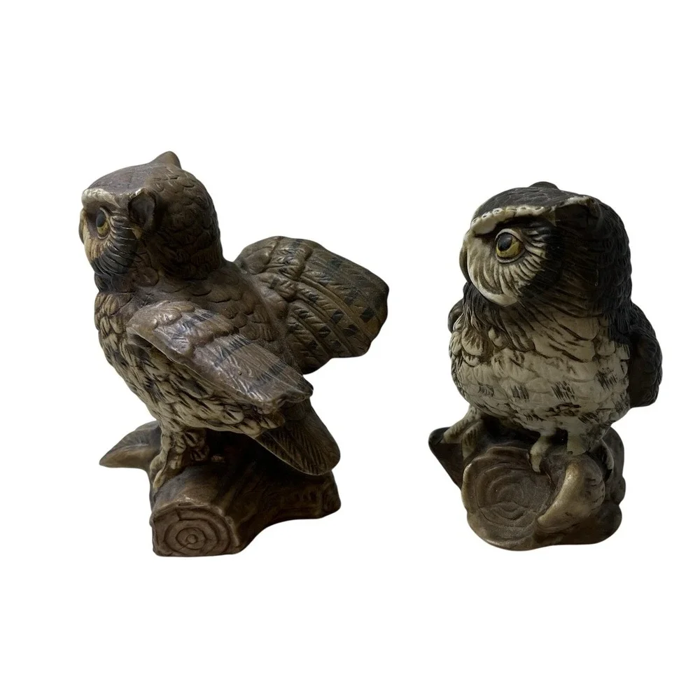 Vintage Homco Porcelain Owl On A Branch Figurines  5 X 4 Inches Set‎ Of 2